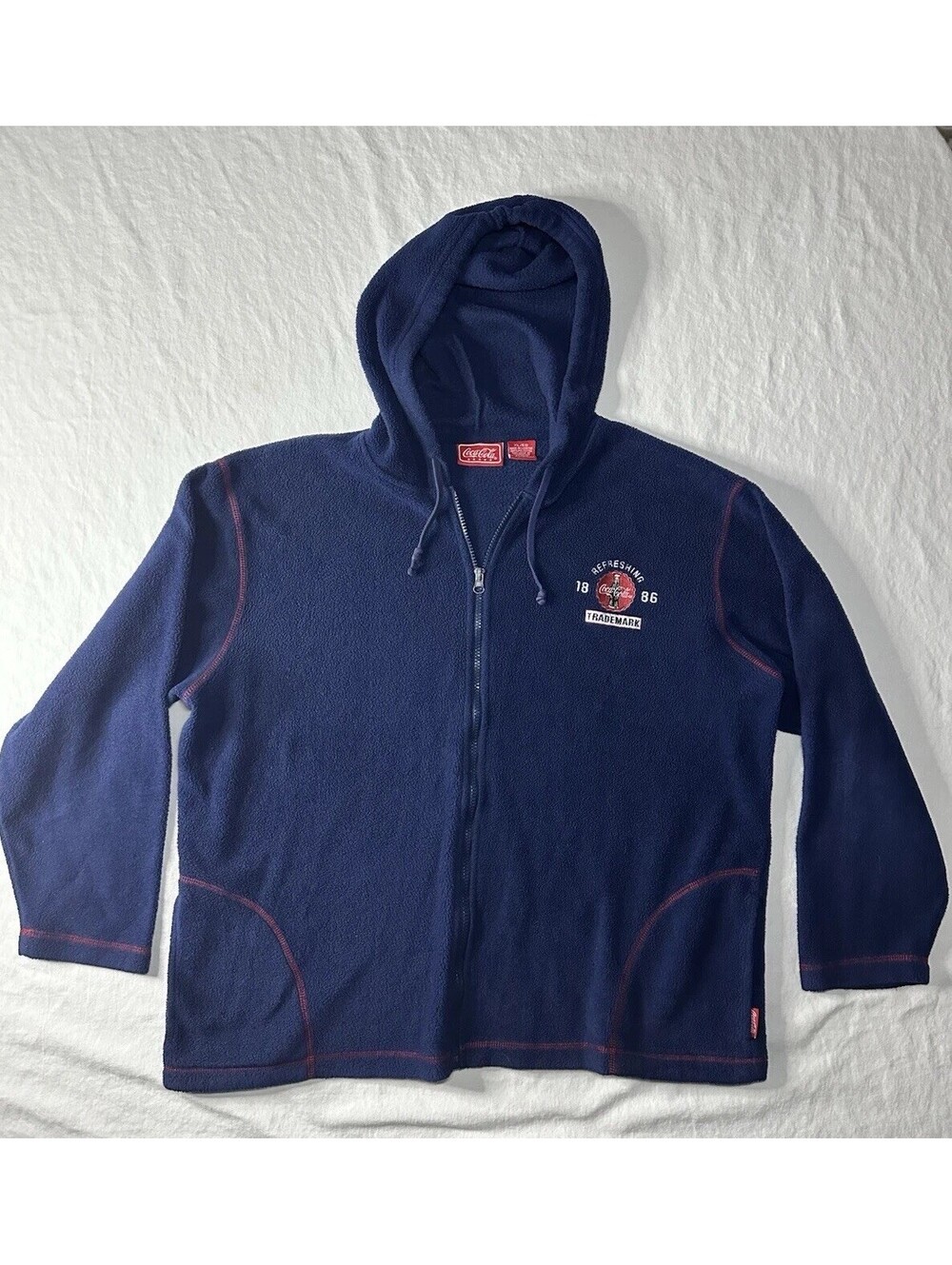 Vintage Coca Cola Fleece Jacket Women XL Full Zip Hooded Warm Cozy Trademarked